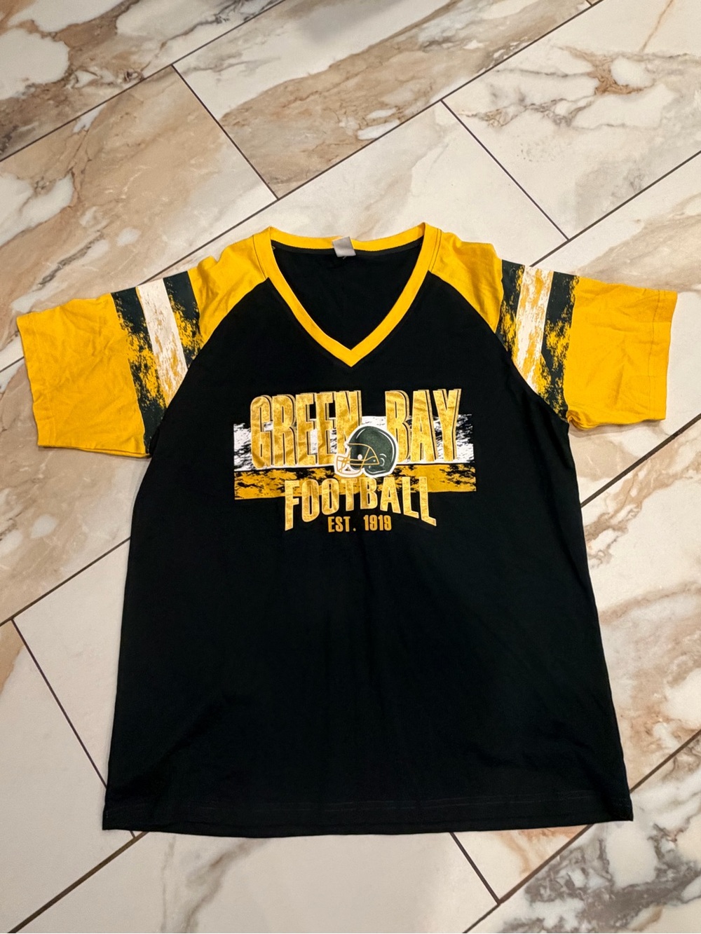 Amazon Black and Yellow Green Bay Football V-Neck Jersey